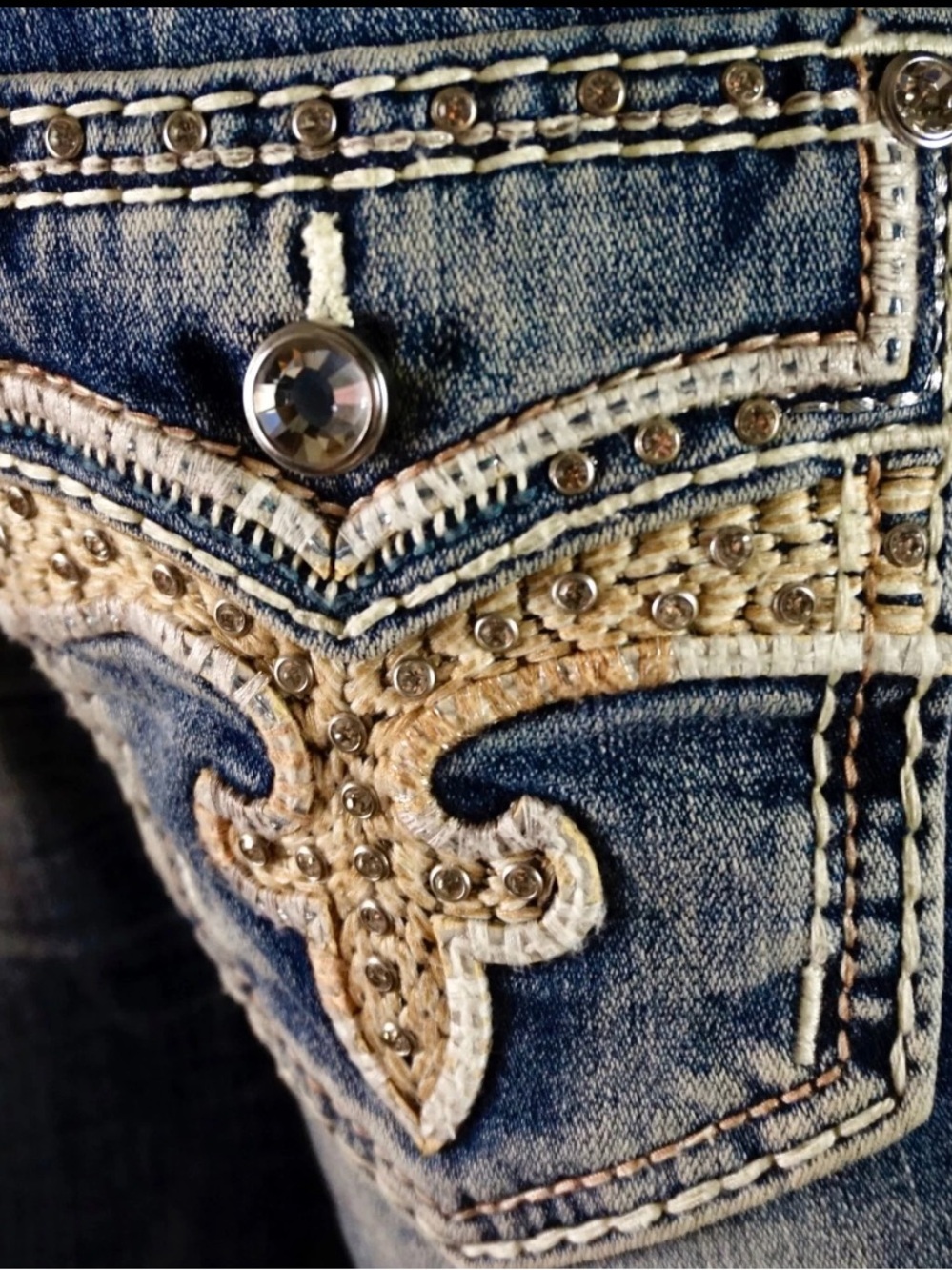 Rock Revival Women's Straight Leg Jeans - Blue with Tan Embroidery